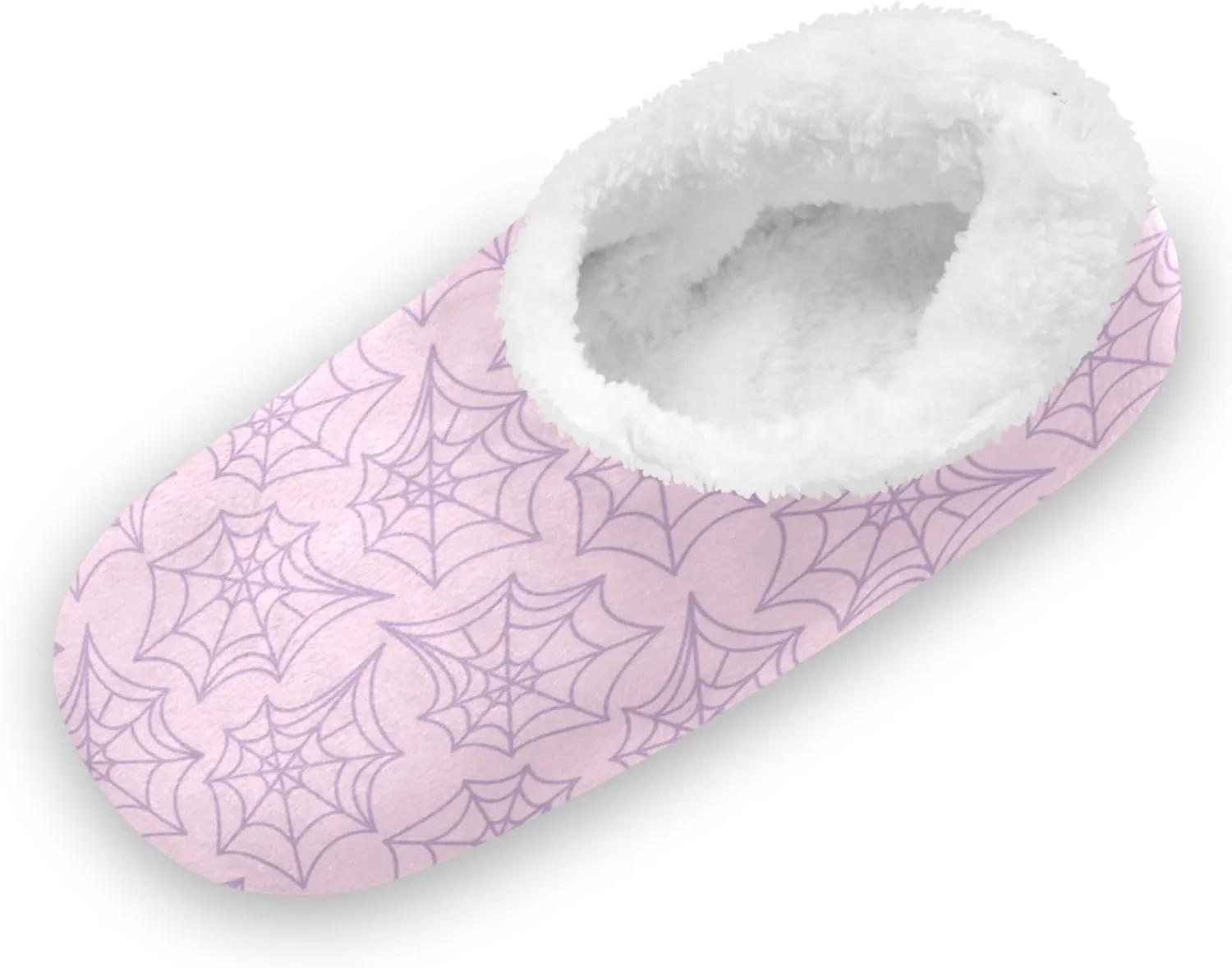 Gredecor Pink Halloween Girls Slippers Spider Web Pink Purple Home House Fuzzy Slippers Indoor Soft Casual Shoes,9-11