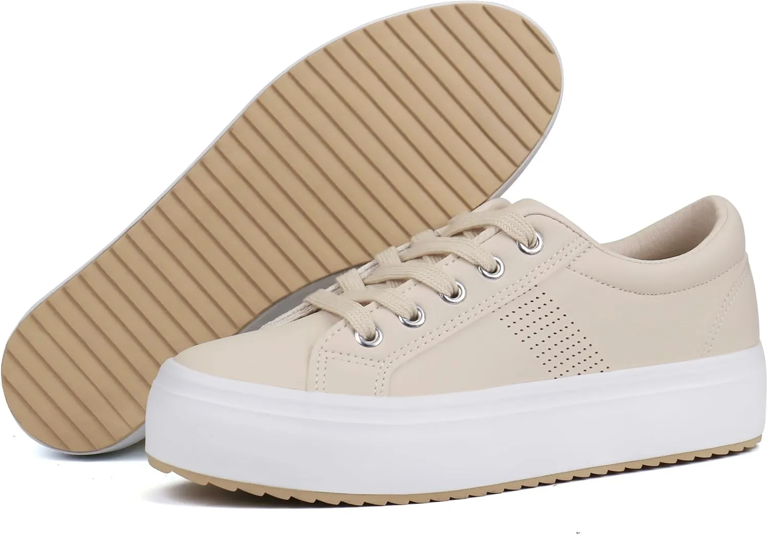 JABASIC Women Platform Sneakers Breathable Lace Up Fashion Shoes