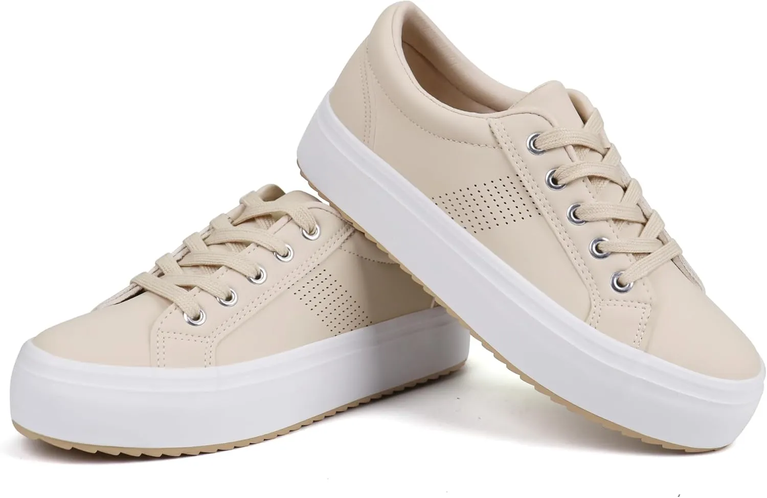 JABASIC Women Platform Sneakers Breathable Lace Up Fashion Shoes