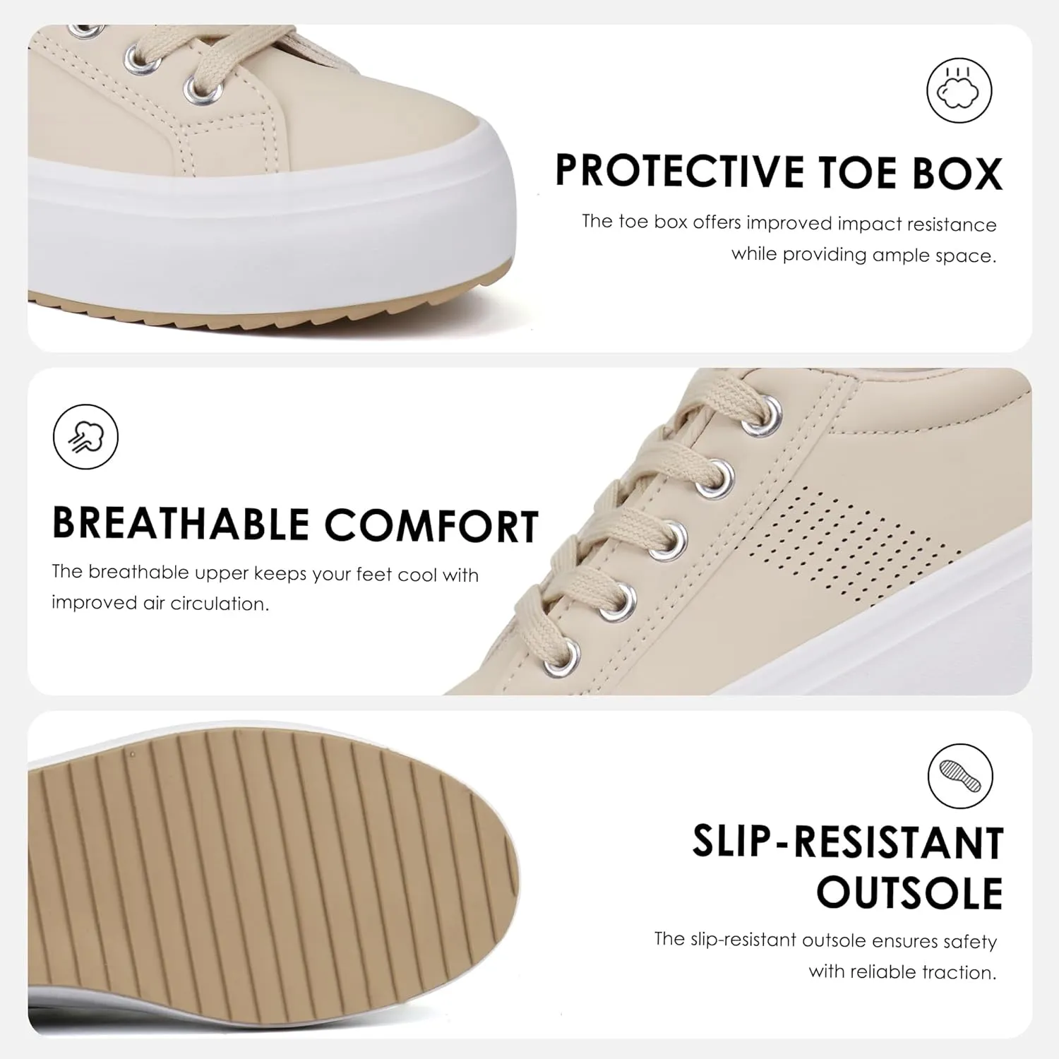 JABASIC Women Platform Sneakers Breathable Lace Up Fashion Shoes