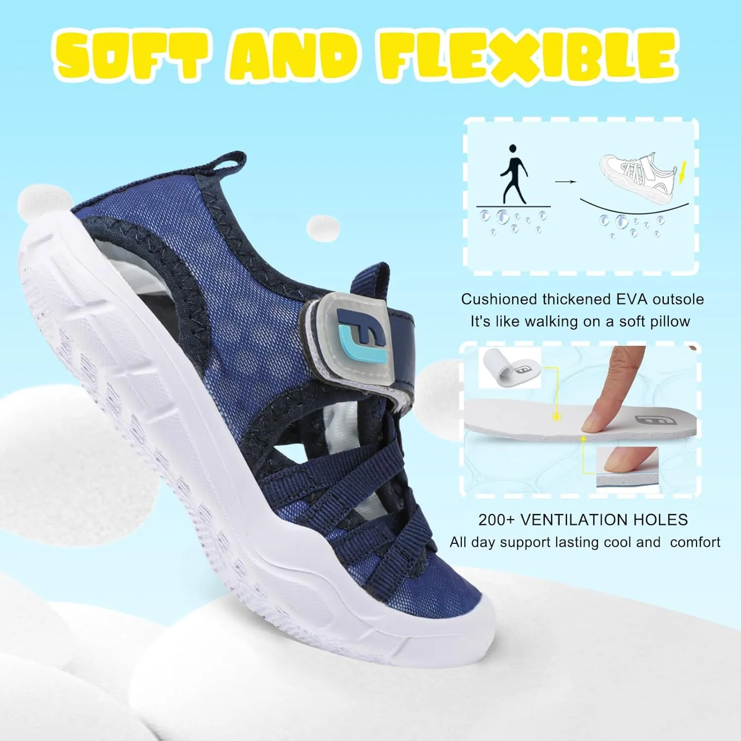 JOINFREE Toddler Boys Girls Water Shoes Breathable Qucik Dry Sport Beach Sandals Lightweight Barefoot Flexible
