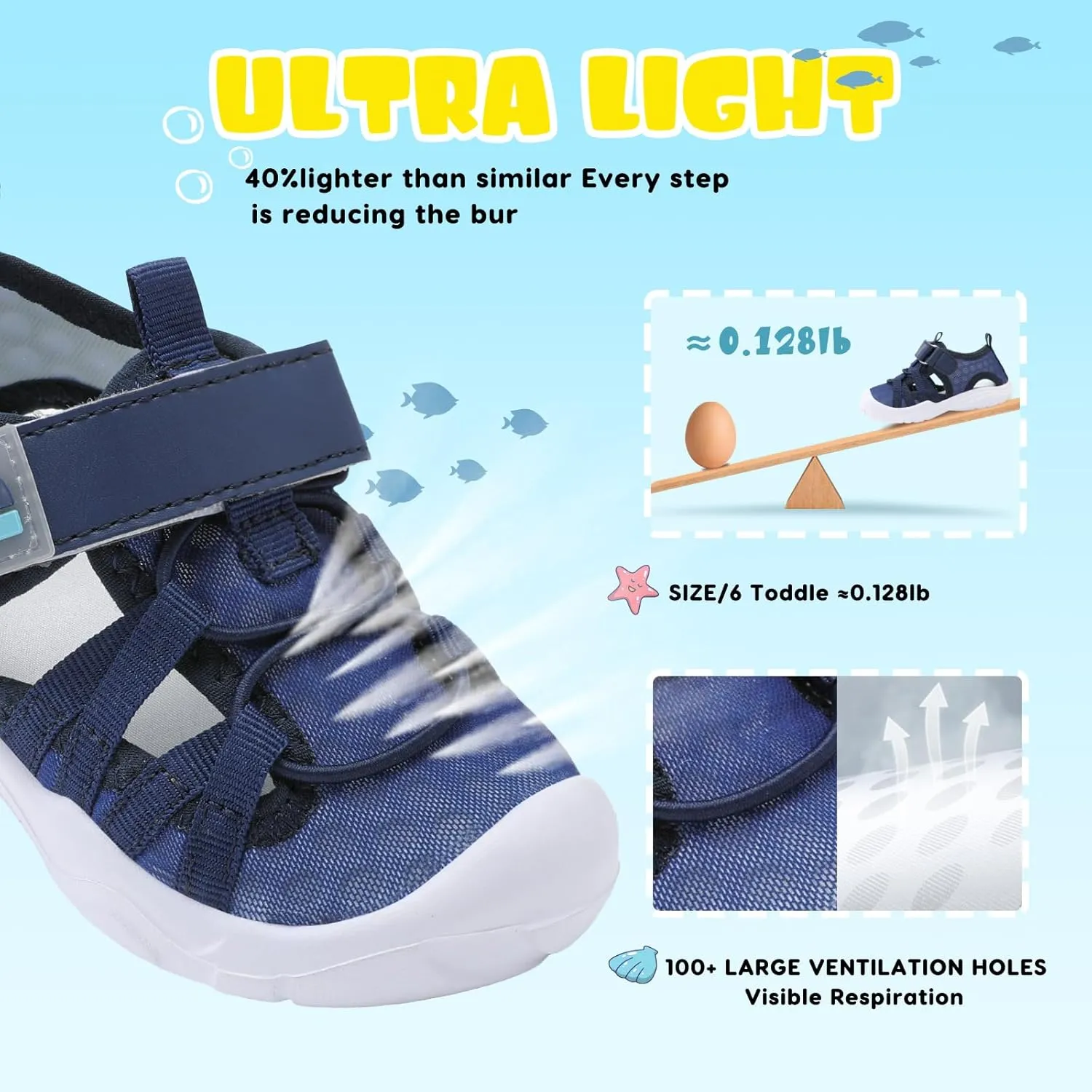 JOINFREE Toddler Boys Girls Water Shoes Breathable Qucik Dry Sport Beach Sandals Lightweight Barefoot Flexible