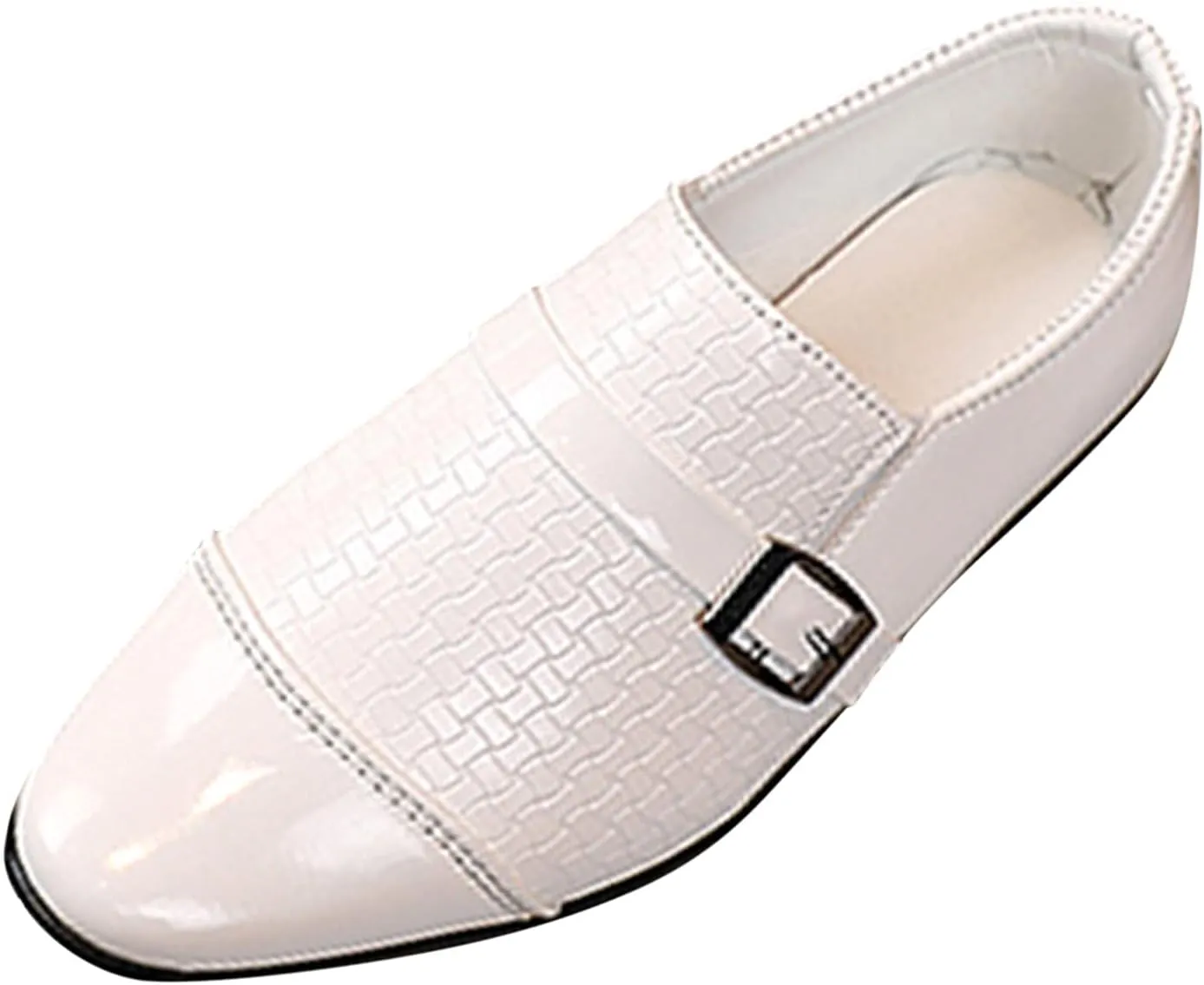 Kids Boys Slip On Leather Loafer Shoes Little Kid Big Kid School Student Shoes British Style Dress Shoes (White, 12.5 Little Kids)