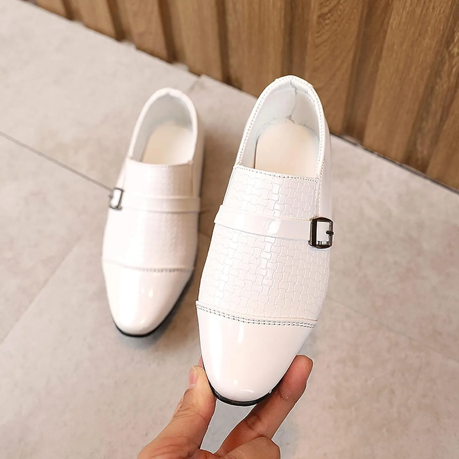 Kids Boys Slip On Leather Loafer Shoes Little Kid Big Kid School Student Shoes British Style Dress Shoes (White, 12.5 Little Kids)