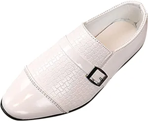 Kids Boys Slip On Leather Loafer Shoes Little Kid Big Kid School Student Shoes British Style Dress Shoes (White, 12.5 Little Kids)