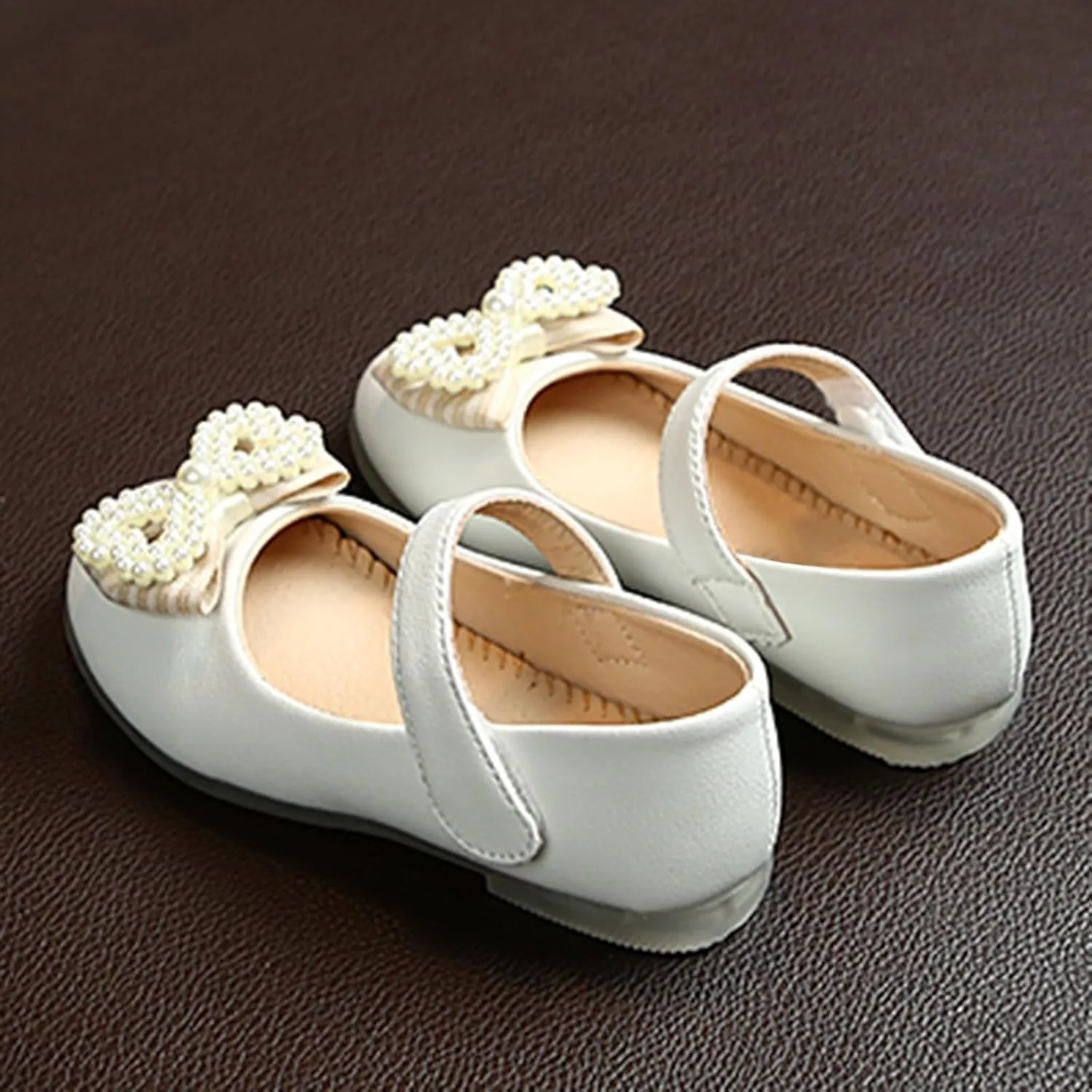 Kids Girls Bow Pearl Sandals Closed Toe High Heel Ankle Leather Princess Shoes Girls Wedding Dance Birthday Sandals