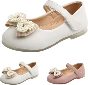 Kids Girls Bow Pearl Sandals Closed Toe High Heel Ankle Leather Princess Shoes Girls Wedding Dance Birthday Sandals