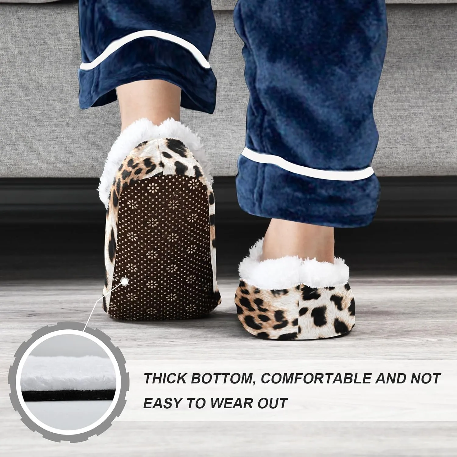 Kids Winter Slippers Seamless Leopard Skin Print Animal Warm Soft Non Slip House Slippers for Boys Girls Indoor