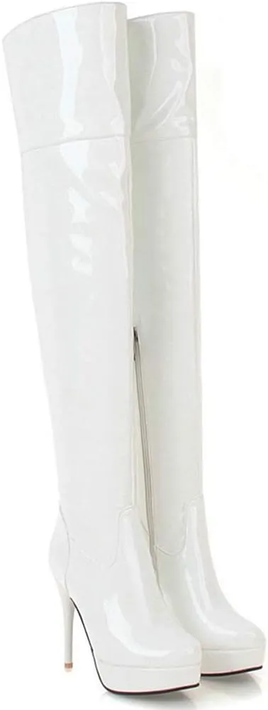 KOKOMOMO Women Stiletto Patent Leather Thigh High Heel Platform Over The Knee Boots