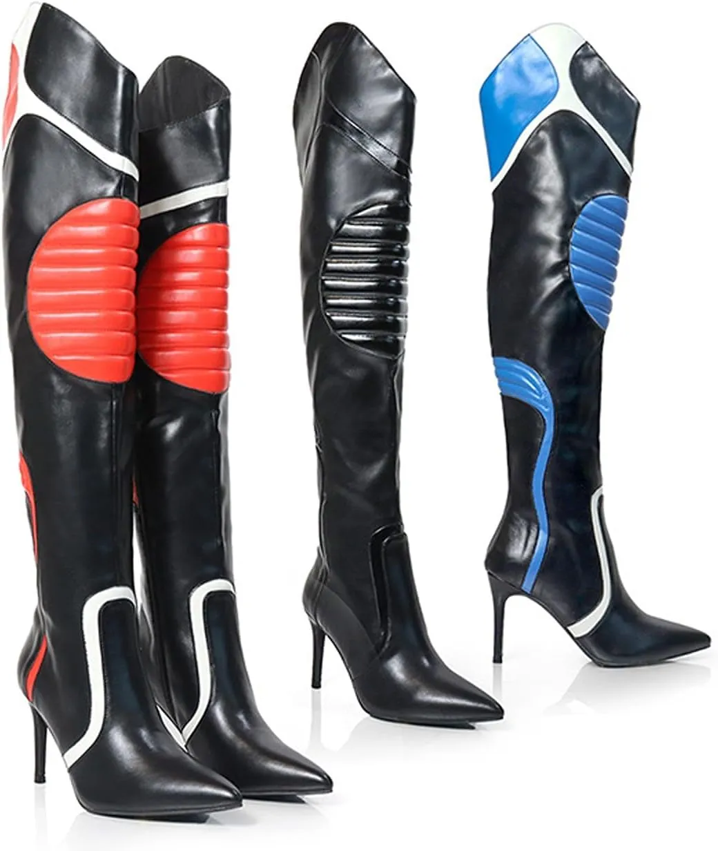 Liliana Women's Over The Knee Boots Side Zip Pointed Toe Stiletto Knee High Boots