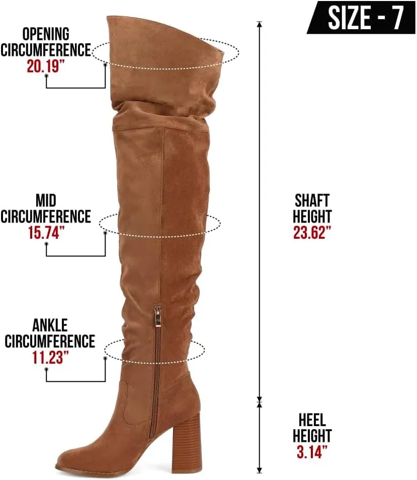 Mattiventon Over The Knee Boots Thigh High Block Heels for Women Stretch Suede Chunky boots with zipper