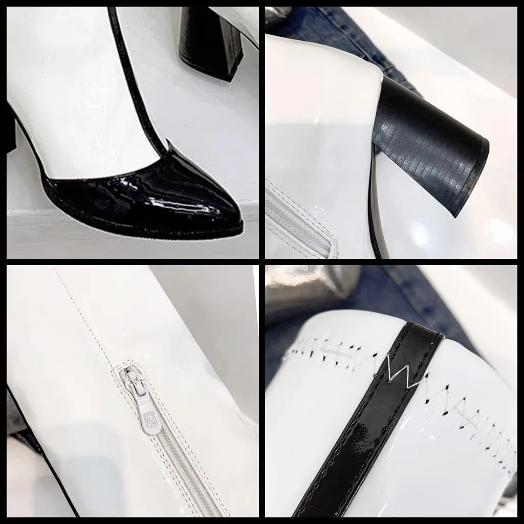 Meefit Women Patent Leather Thigh High Boots Pointed Toe Chunky Heel Over The Knee Boots