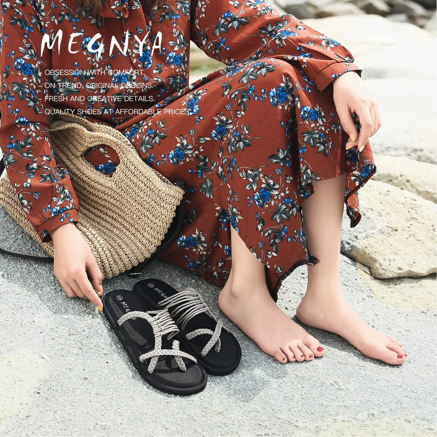MEGNYA Yoga Mat Flip Flops for Women, Comfortable Foam Walking Sandals, Flexible and Lightweight Slippers for Beach/Holiday/Poolside/Outdoor Activities