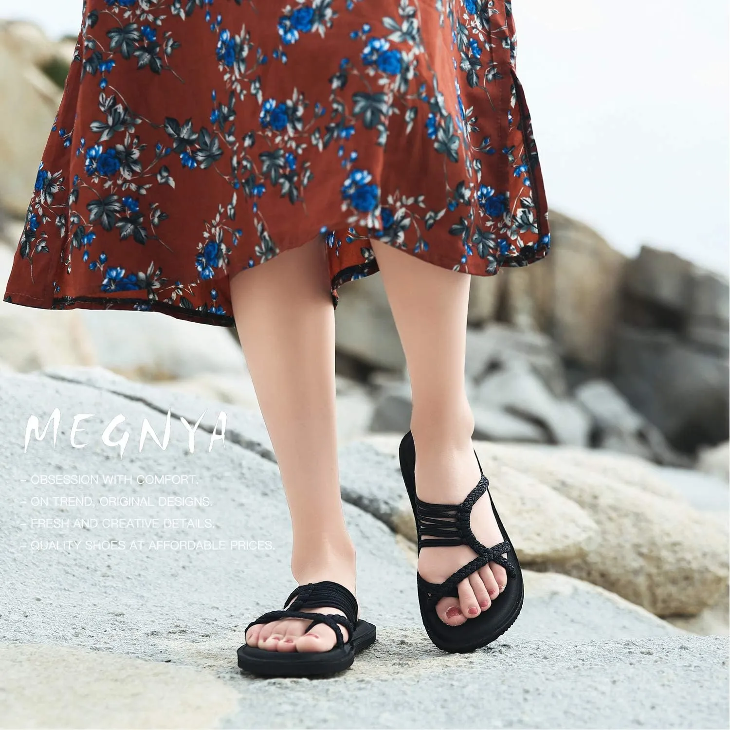 MEGNYA Yoga Mat Flip Flops for Women, Comfortable Foam Walking Sandals, Flexible and Lightweight Slippers for Beach/Holiday/Poolside/Outdoor Activities