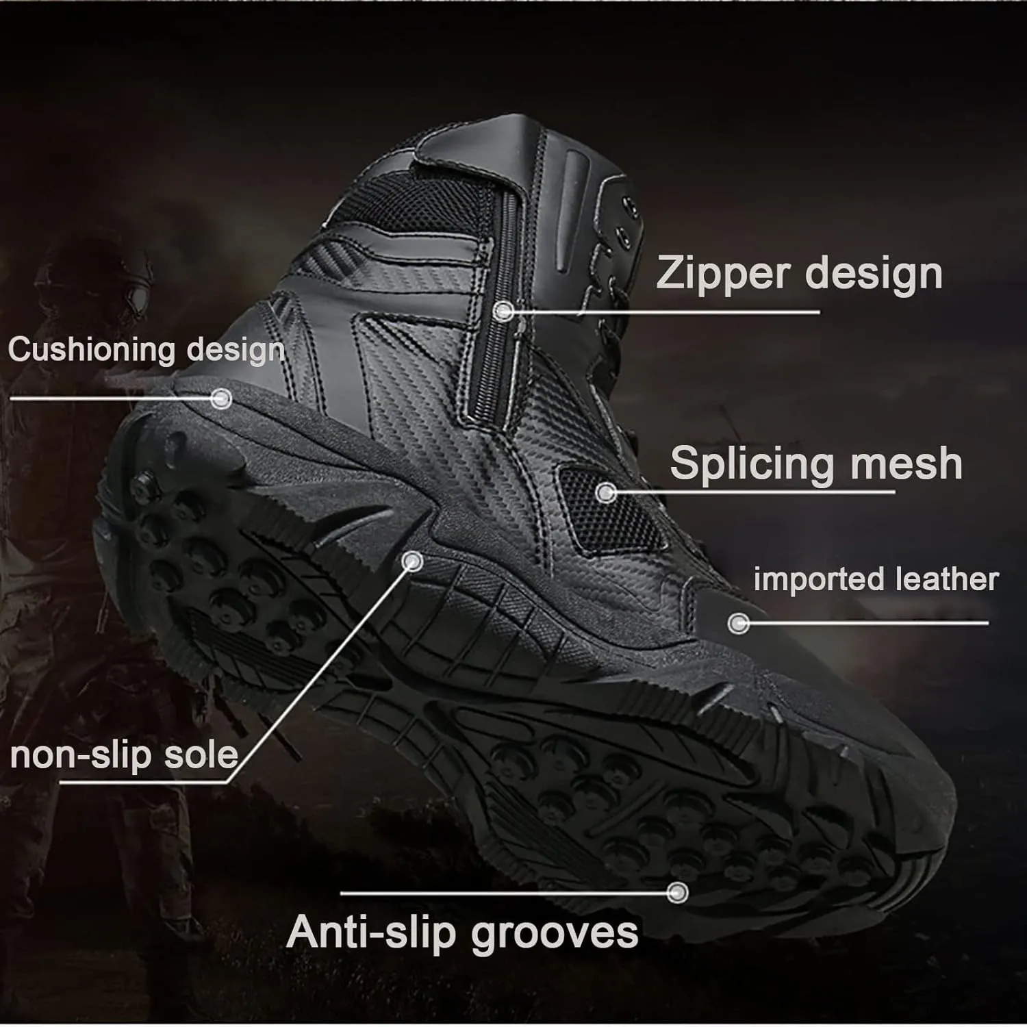 Men's Tactical Military Boots, Durable Suede Leather and Rubber Sole Military Work and Desert Boots,Outdoor Lace-Up Sports Lightweight Durable Breathable Hiking Shoes