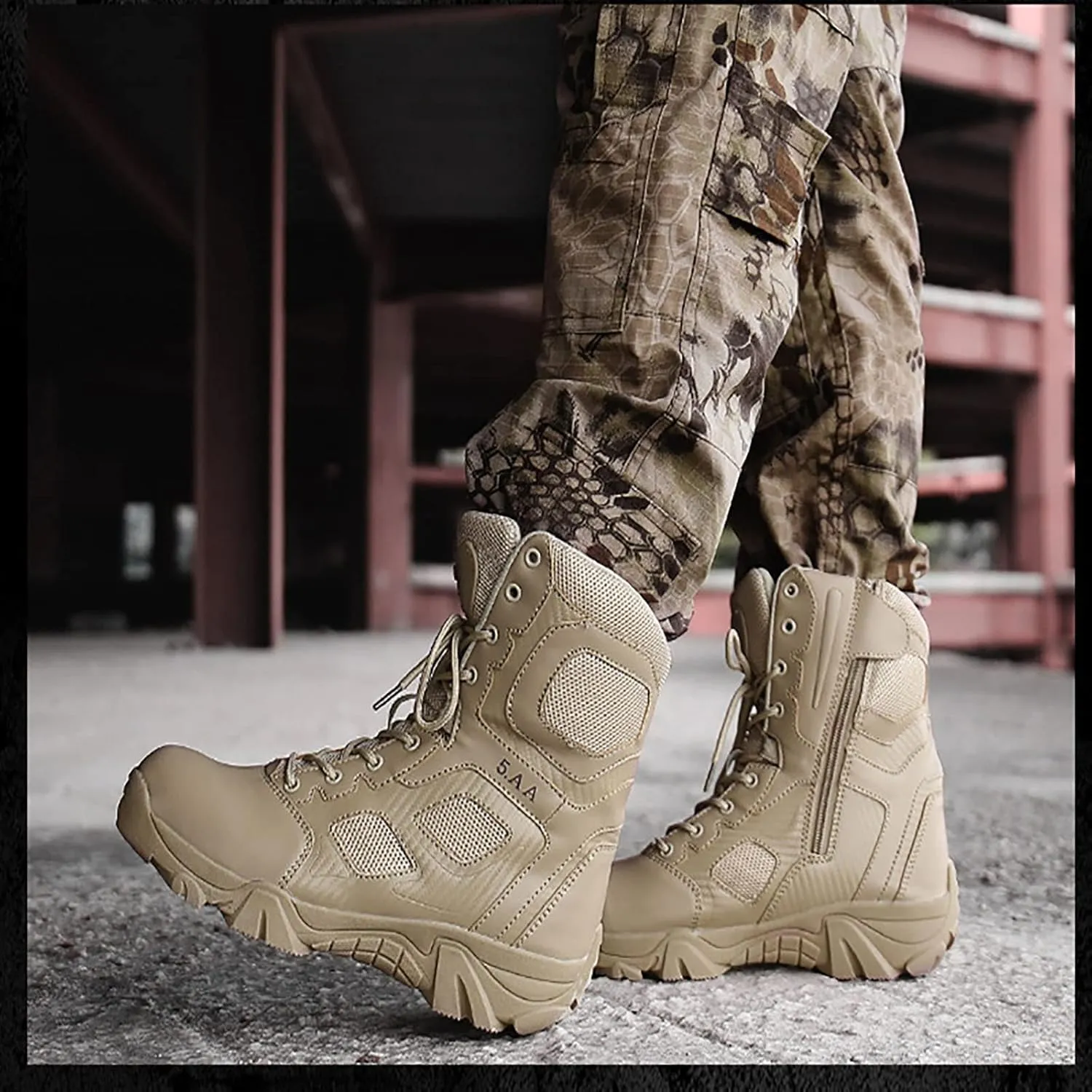 Men's Tactical Military Boots, Durable Suede Leather and Rubber Sole Military Work and Desert Boots,Outdoor Lace-Up Sports Lightweight Durable Breathable Hiking Shoes