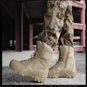 Men's Tactical Military Boots, Durable Suede Leather and Rubber Sole Military Work and Desert Boots,Outdoor Lace-Up Sports Lightweight Durable Breathable Hiking Shoes