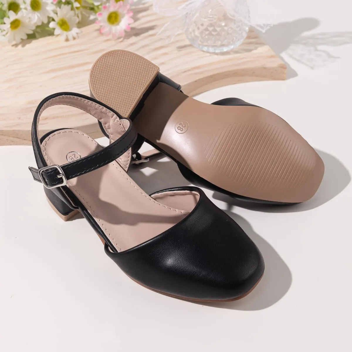 Miamooi Toddler Little Girl Dress Shoes Princess Flats Low Heels Flower Mary Jane for Kids Wedding Party Girls Birthday Dress Shoes