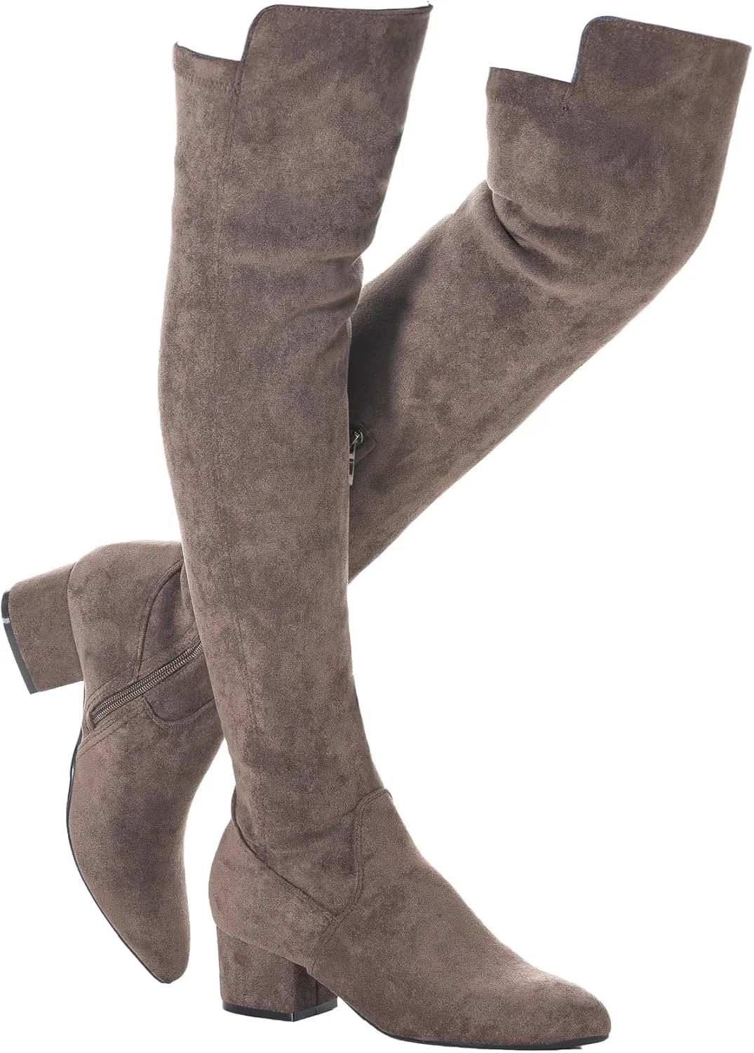Mtzyoa Women Over The Knee Boots Suede Thigh High Low Block Heel Stretch OTK Walking Comfort