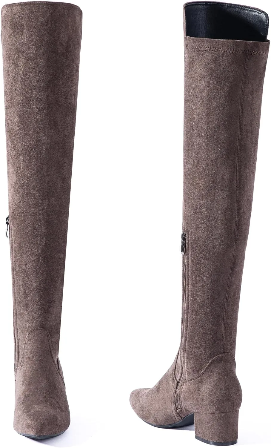 Mtzyoa Women Over The Knee Boots Suede Thigh High Low Block Heel Stretch OTK Walking Comfort