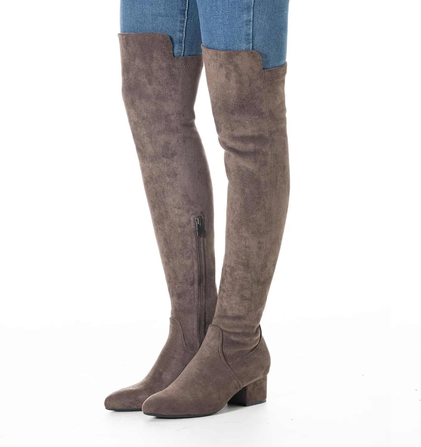 Mtzyoa Women Over The Knee Boots Suede Thigh High Low Block Heel Stretch OTK Walking Comfort