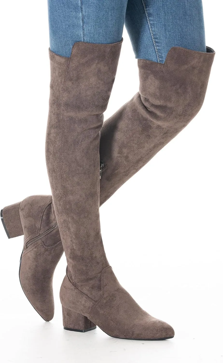 Mtzyoa Women Over The Knee Boots Suede Thigh High Low Block Heel Stretch OTK Walking Comfort
