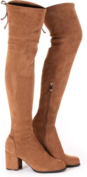 N.N.G Women Over Knee Boots Thigh High Suede Block Heel Lace Up Black Winter Long OTK Comfort