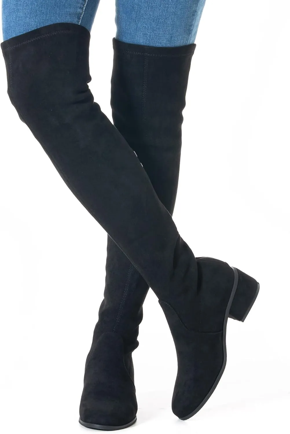 N.N.G Women Over the Knee Boots Low Heel Winter Block Suede Thigh High Chunky OTK Long Comfort