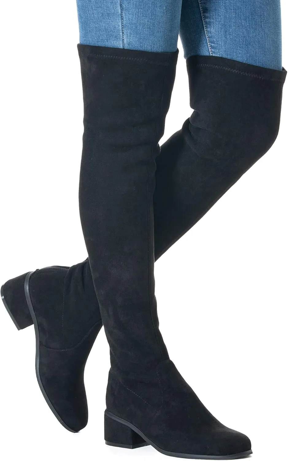 N.N.G Women Over the Knee Boots Low Heel Winter Block Suede Thigh High Chunky OTK Long Comfort