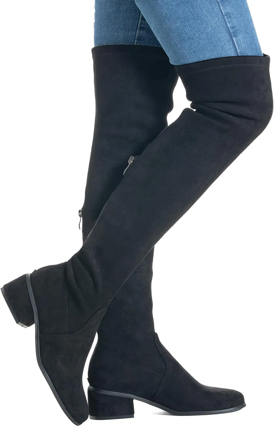 N.N.G Women Over the Knee Boots Low Heel Winter Block Suede Thigh High Chunky OTK Long Comfort