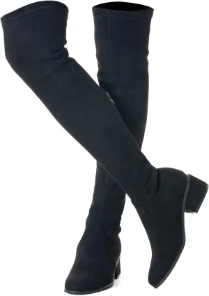 N.N.G Women Over the Knee Boots Low Heel Winter Block Suede Thigh High Chunky OTK Long Comfort