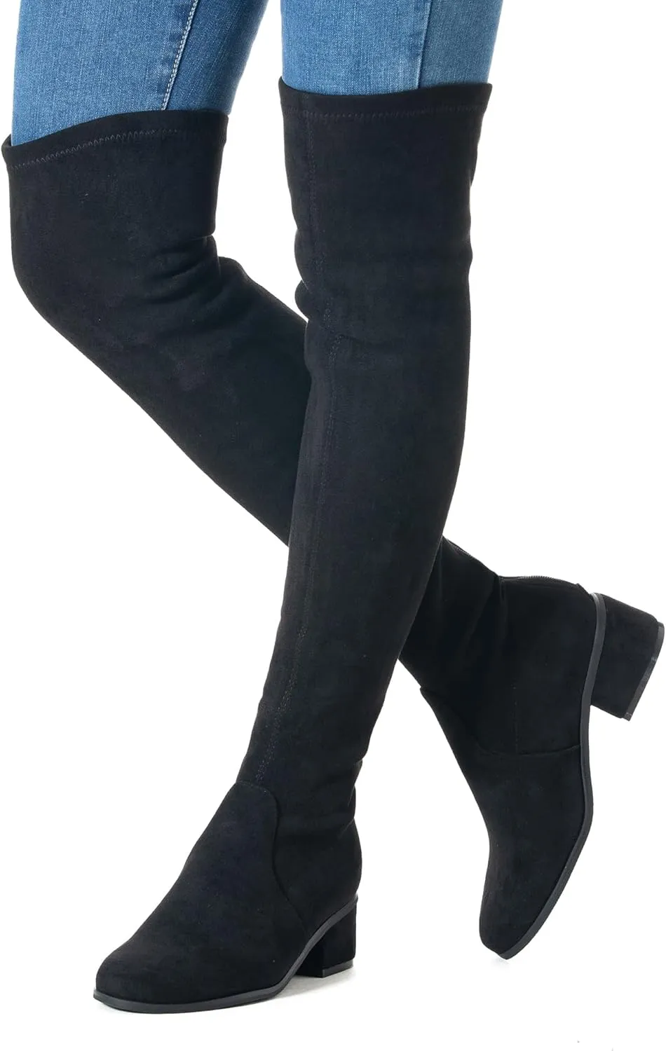 N.N.G Women Over the Knee Boots Low Heel Winter Block Suede Thigh High Chunky OTK Long Comfort