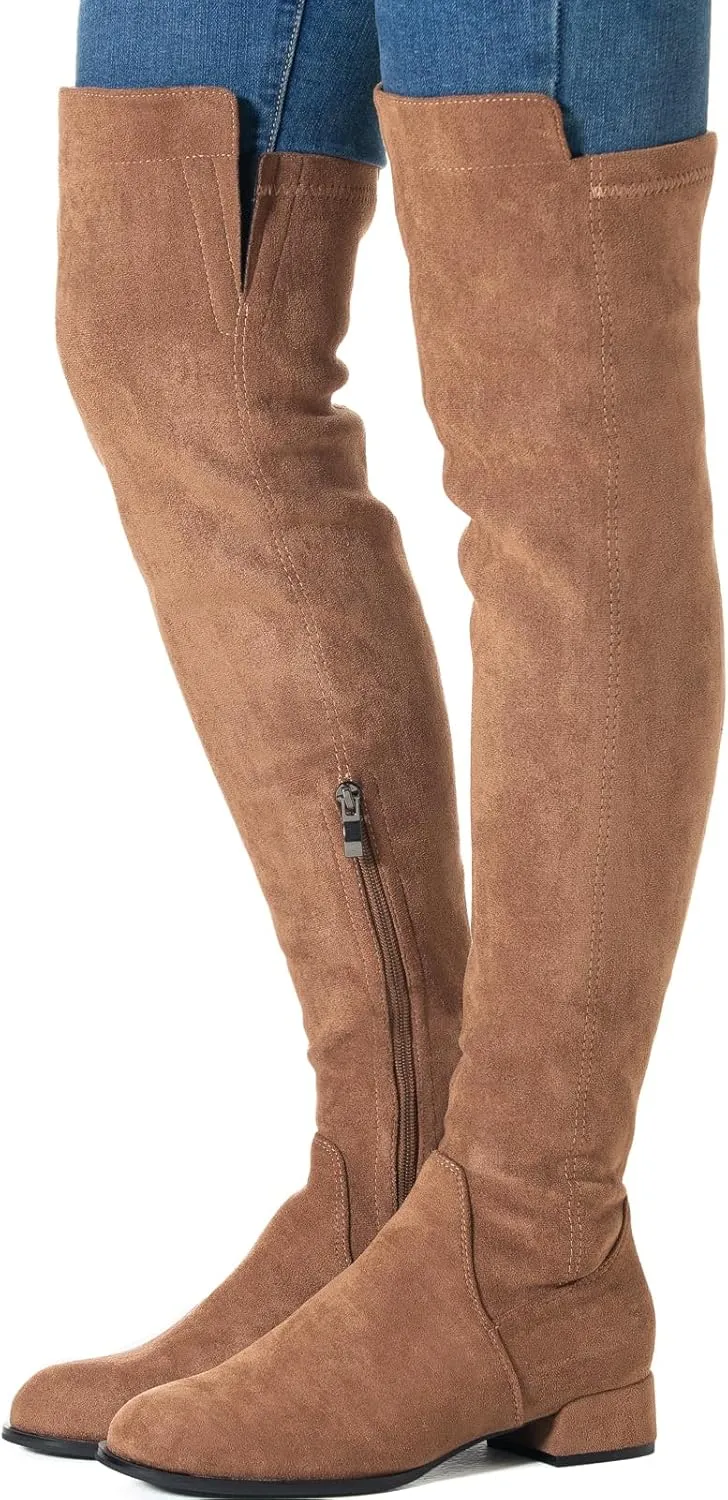 N.N.G Women Over the Knee Boots Thigh High Suede Black Block Low 2 Inch Heel Chunky Above Knee Winter Pointed toe