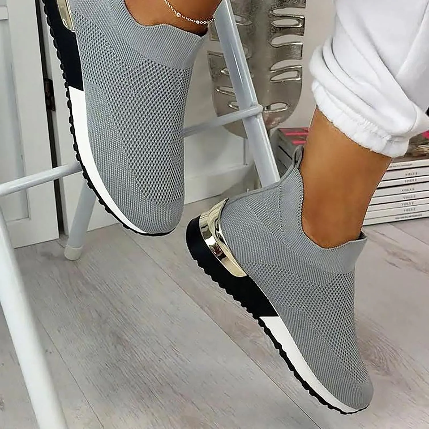 oiangi Women's Athletic Walking Shoes Casual Mesh-Breathable Comfortable Non-Slip Work Sneakers
