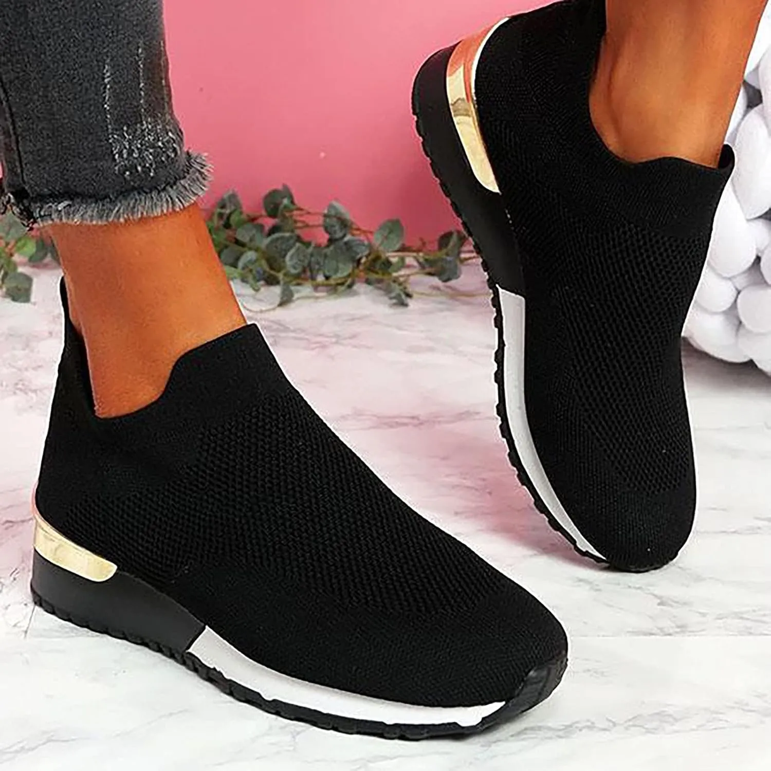 oiangi Women's Athletic Walking Shoes Casual Mesh-Breathable Comfortable Non-Slip Work Sneakers