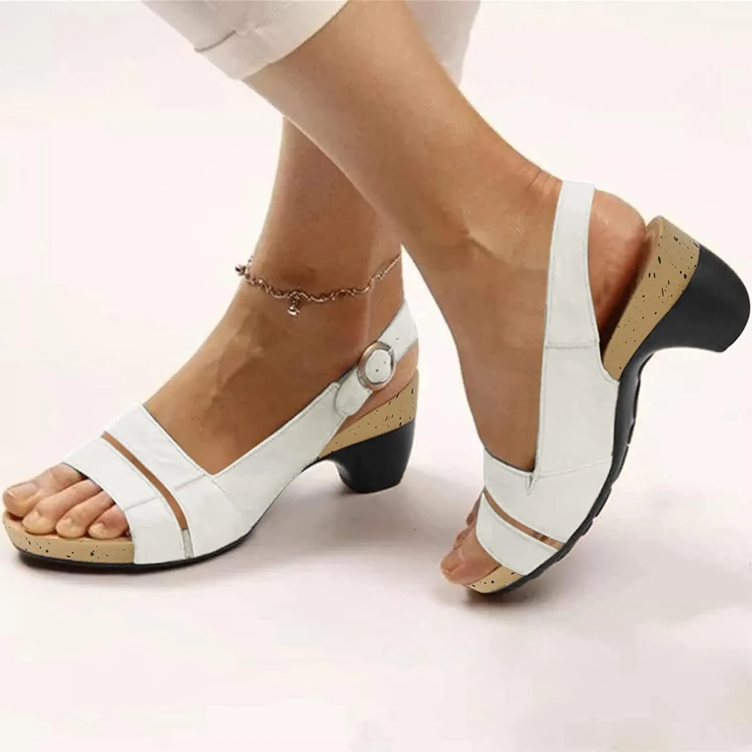 OMIREL Womens Wedge Flip Flops Sandals with Arch Support Breathable Open Toe Ankle Strap Slingback Shoes Breathable Platform Wedge Sandals,White,US6/EU37