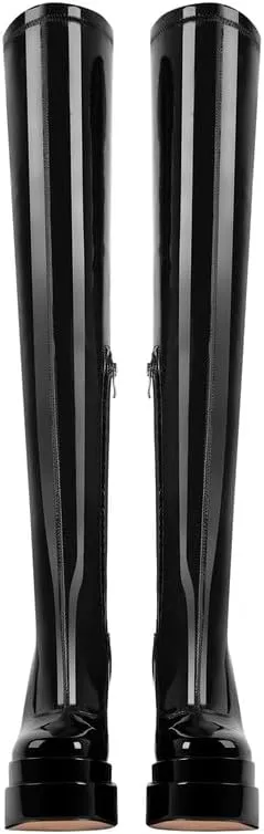 onlymaker Women's Chunky High Heeled Double Platform Zip up Over the Knee Boots