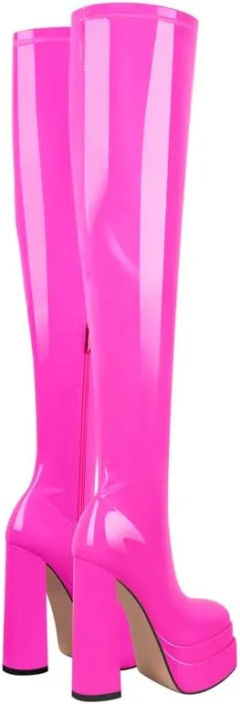 onlymaker Women's Chunky High Heeled Double Platform Zip up Over the Knee Boots