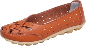 Orthopedic Sandals for Women Loafers Dress Shoes Summer Casual Slip-On Shoes Breathable Leather Comfortable Hollow Soft Flats Sandals Closed Toe Low Heel Flat Shoe Breathable Casual Outdoor Shoe