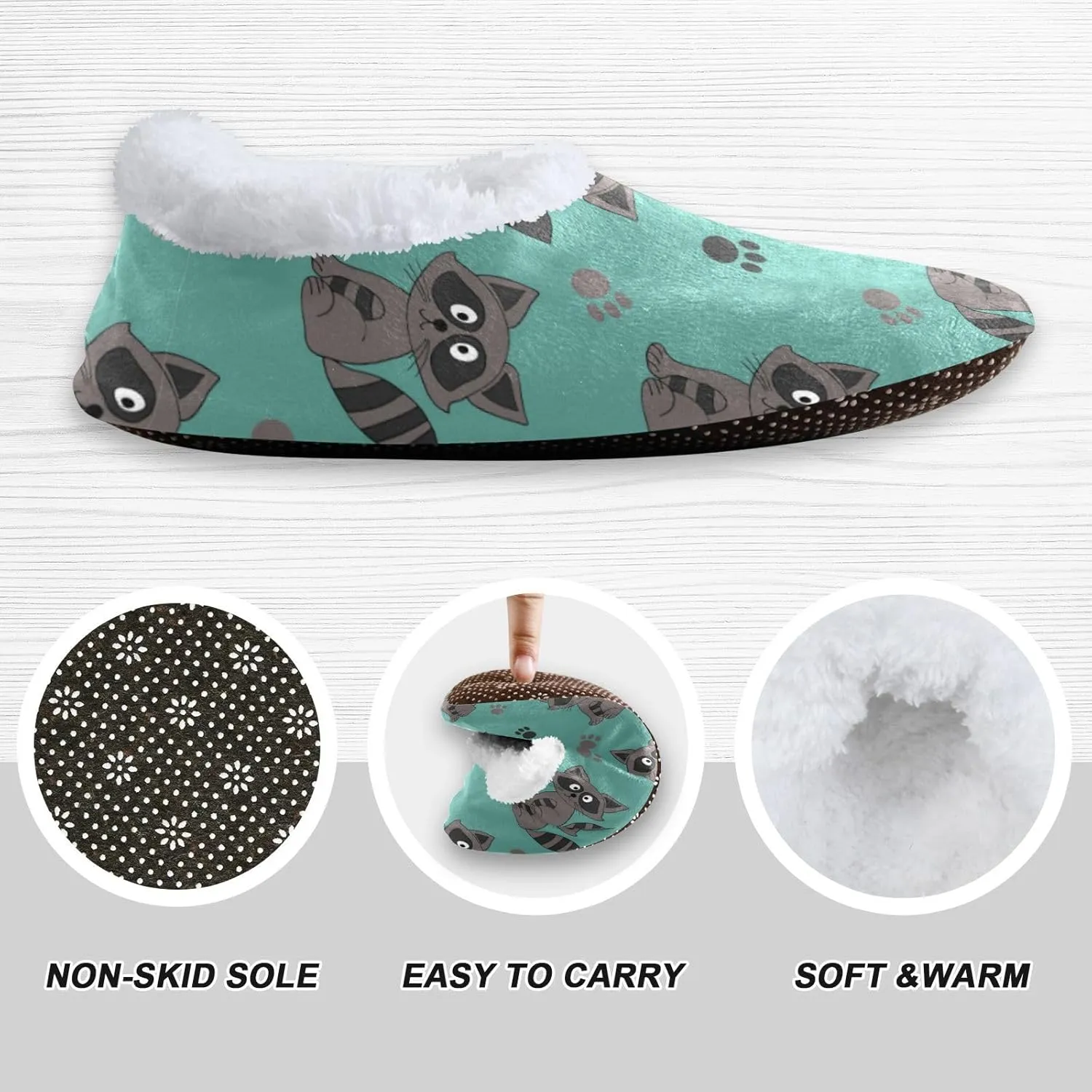 Paws Print Raccoon Kids House Slippers Cute Fluffy Animal Boys Closed Back Fuzzy Feet Slippers Girls Coral Fleece Slipper Socks No Skid Warm Cozy Home Slippers For Indoor Outdoor Winter Bedroom XS