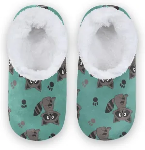 Paws Print Raccoon Kids House Slippers Cute Fluffy Animal Boys Closed Back Fuzzy Feet Slippers Girls Coral Fleece Slipper Socks No Skid Warm Cozy Home Slippers For Indoor Outdoor Winter Bedroom XS