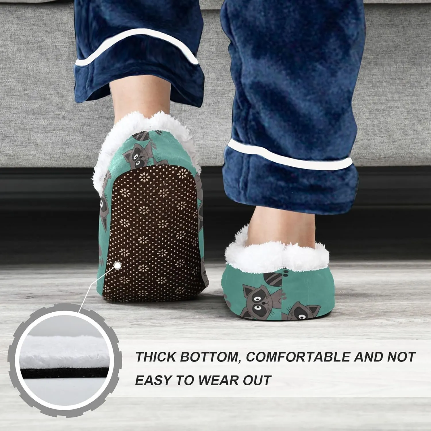 Paws Print Raccoon Kids House Slippers Cute Fluffy Animal Boys Closed Back Fuzzy Feet Slippers Girls Coral Fleece Slipper Socks No Skid Warm Cozy Home Slippers For Indoor Outdoor Winter Bedroom XS