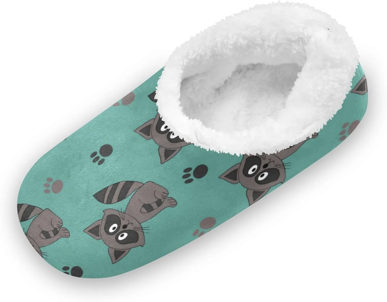 Paws Print Raccoon Kids House Slippers Cute Fluffy Animal Boys Closed Back Fuzzy Feet Slippers Girls Coral Fleece Slipper Socks No Skid Warm Cozy Home Slippers For Indoor Outdoor Winter Bedroom XS