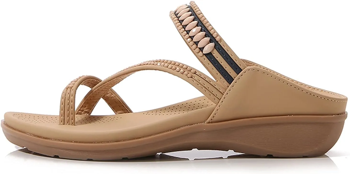 peqiut Sandals for Women Wedges Bohemian Beach Flip Flops Slippers Outdoor Breathable Womens Sandals