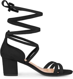 Perphy Open Toe Color Block Heel Tie up Sandals for Women