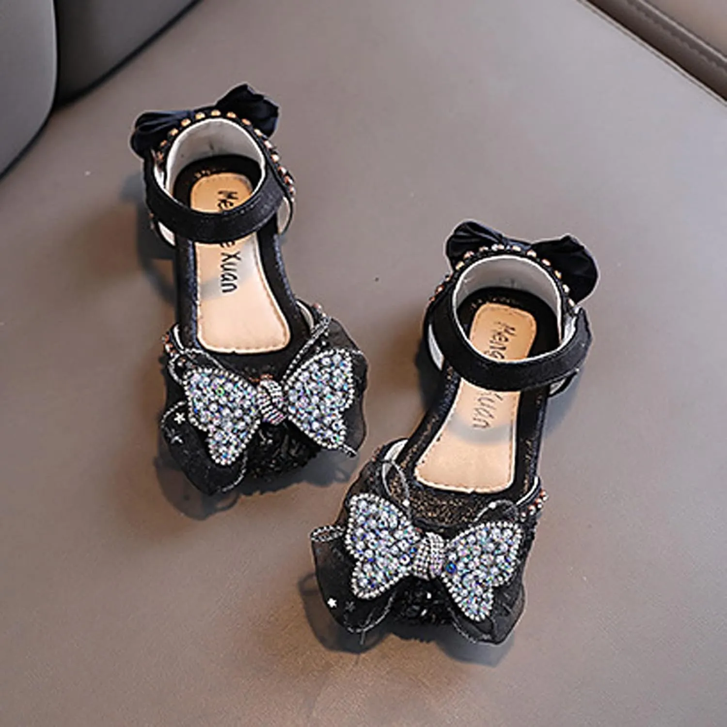 Princess Shoes for Kids Fashion Spring and Summer Girls Sandals Dress Dance Show Princess Shoes Flat Bottom Rhinestone (Black-b, 10 Toddler)