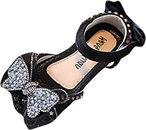 Princess Shoes for Kids Fashion Spring and Summer Girls Sandals Dress Dance Show Princess Shoes Flat Bottom Rhinestone (Black-b, 10 Toddler)