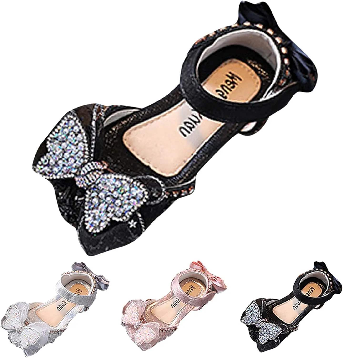 Princess Shoes for Kids Fashion Spring and Summer Girls Sandals Dress Dance Show Princess Shoes Flat Bottom Rhinestone (Black-b, 10 Toddler)