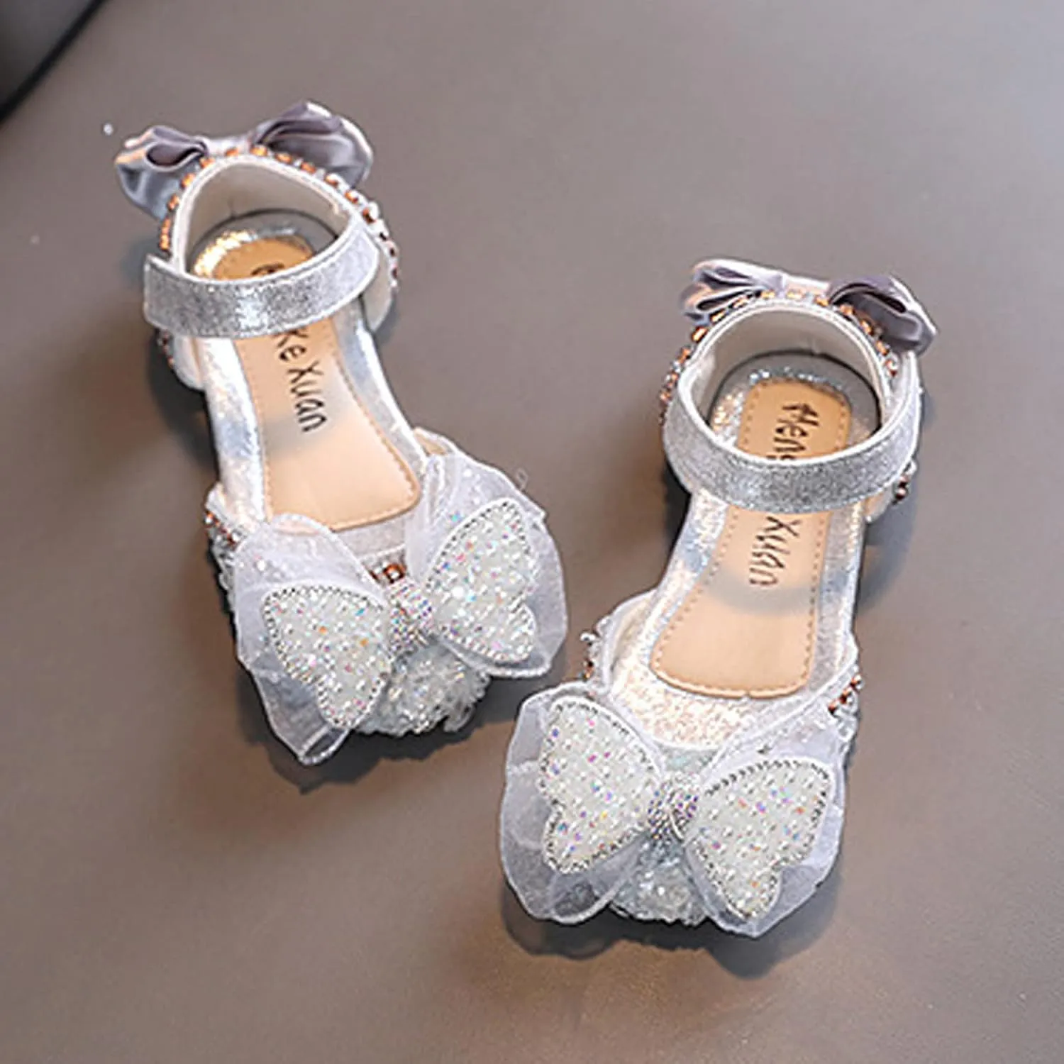 Princess Shoes for Kids Fashion Spring and Summer Girls Sandals Dress Dance Show Princess Shoes Flat Bottom Rhinestone (Silver-b, 2 Big Kids)