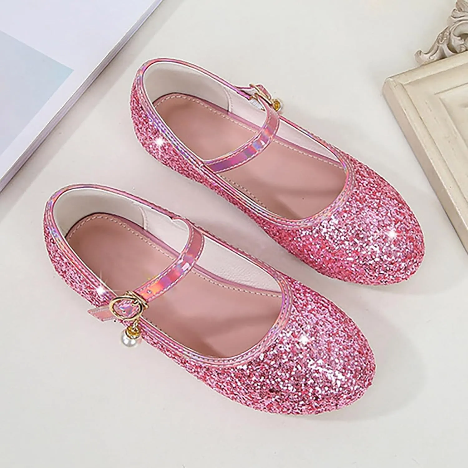 Princess Shoes, Girls Mary Jane Shoes Toddler Kids Glitter Sparkly Dress Up Sandals Wedding Party Birthday Gifts